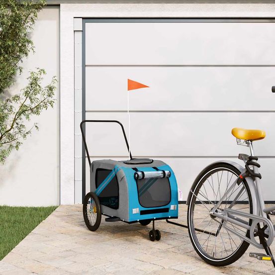 Remorque vélo pour chien et chat 45kg transport sécurisé balades bleu et gris