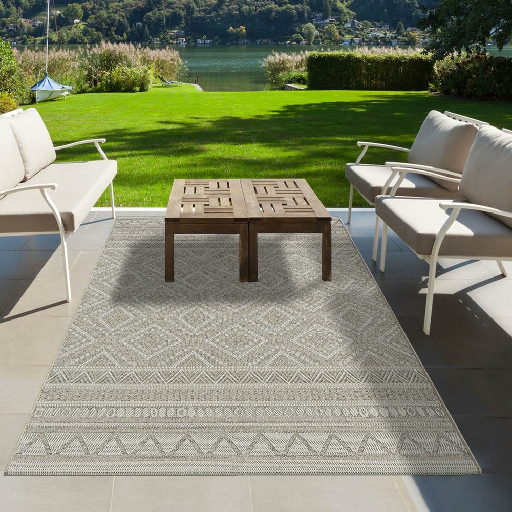 Tapis extérieur 200x280 tissé kilim beige et crème hawaiou ex