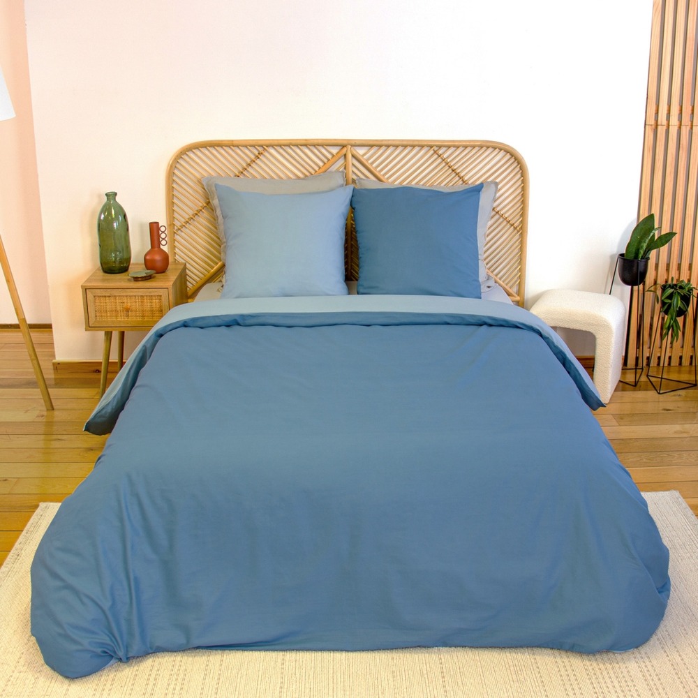 Parure de lit coton et lyocell 2 places bleu - sia