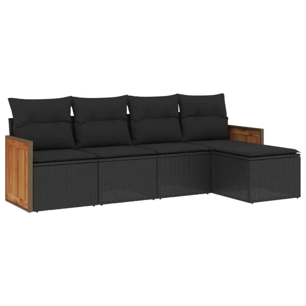 Salon de jardin 5 pcs avec coussins noir résine tressée