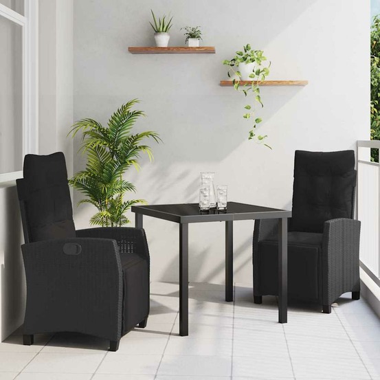 Ensemble de salle à manger pour jardin 3 pcs noir polyrotin