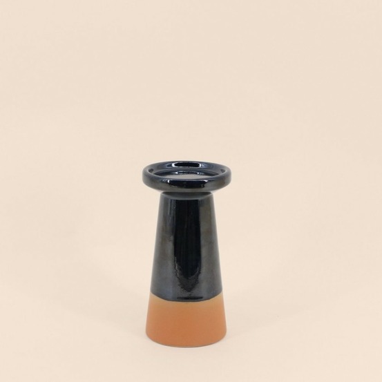 Bougeoir conique en grès noir et terracotta 18,4cm