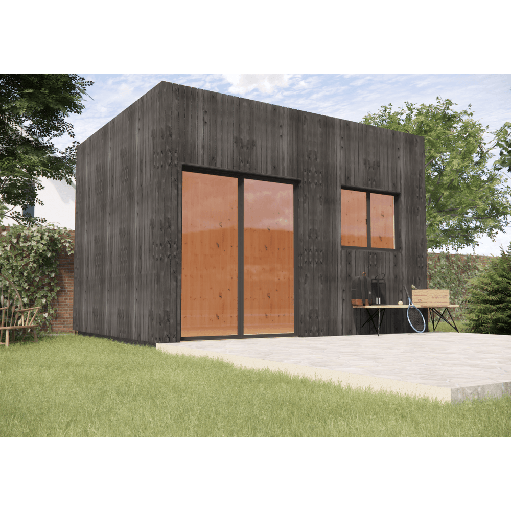 Studio de jardin 4 saisons en bois 4,4 x 3,5 x 3,2 m / isolation re2020 / menuiseries alu k-line