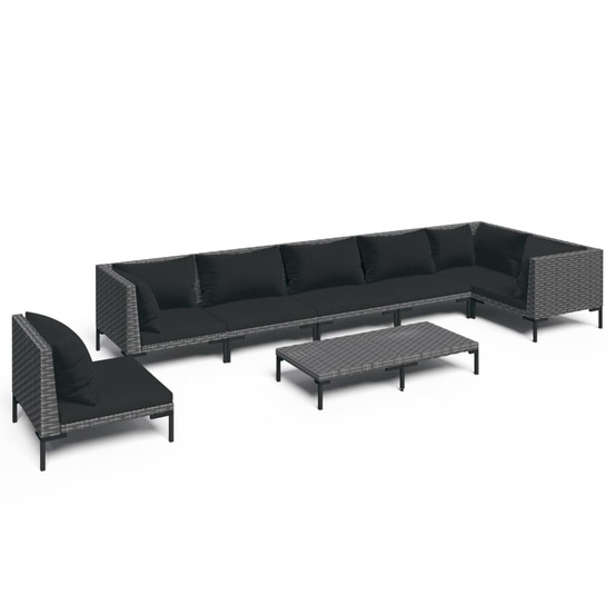 Salon de jardin 8 pcs avec coussins résine tressée gris foncé