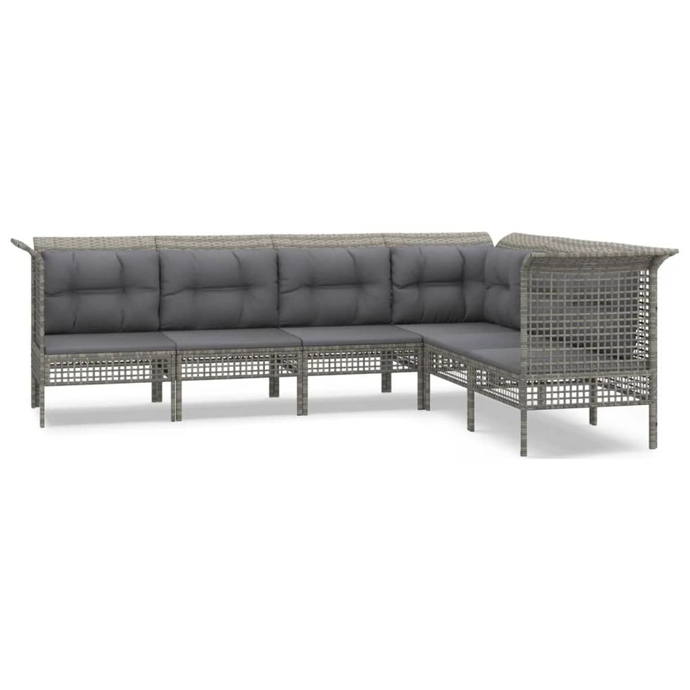 Salon de jardin 6 pcs avec coussins gris résine tressée