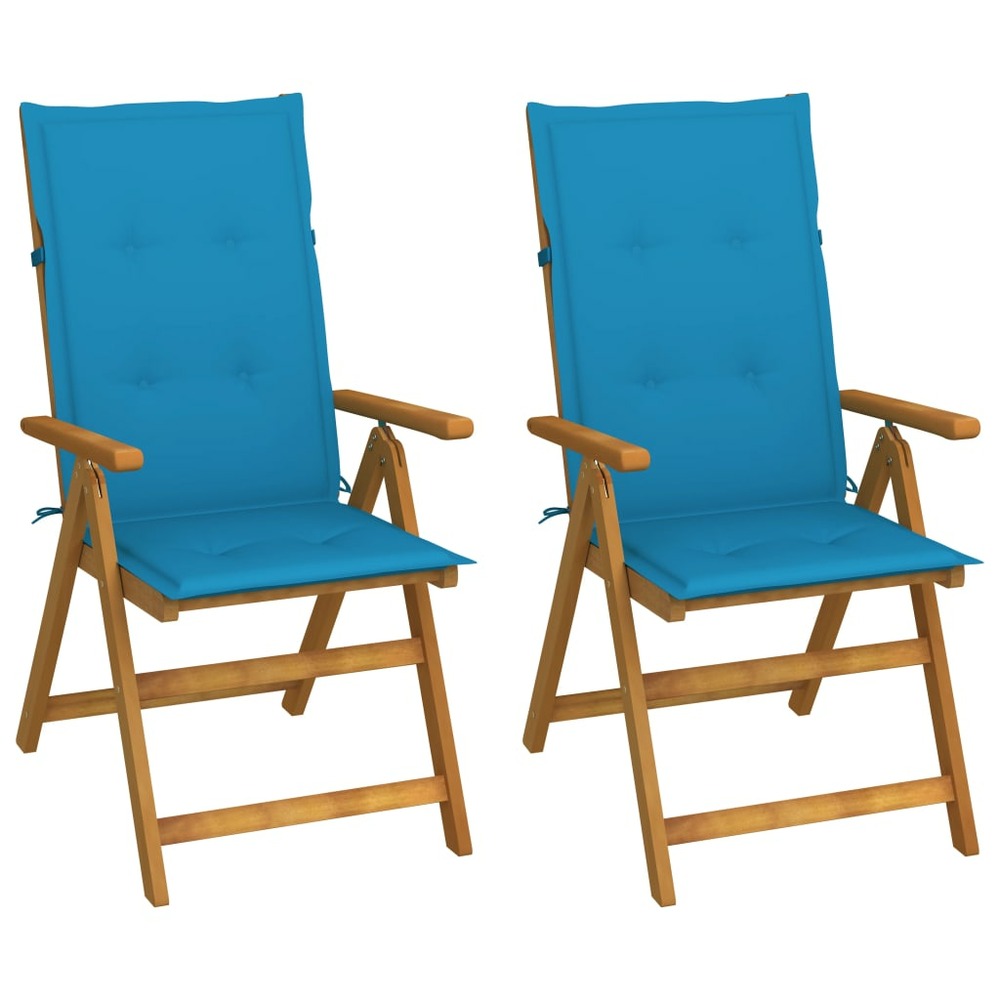 Chaises inclinables de jardin lot de 2 et coussins bois acacia