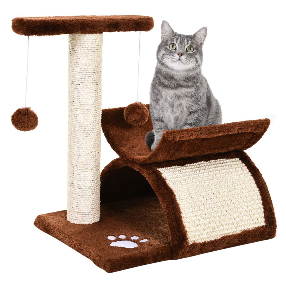 Petit arbre à chat tunnel bois pour petits chats grimper jouer 43cm marron
