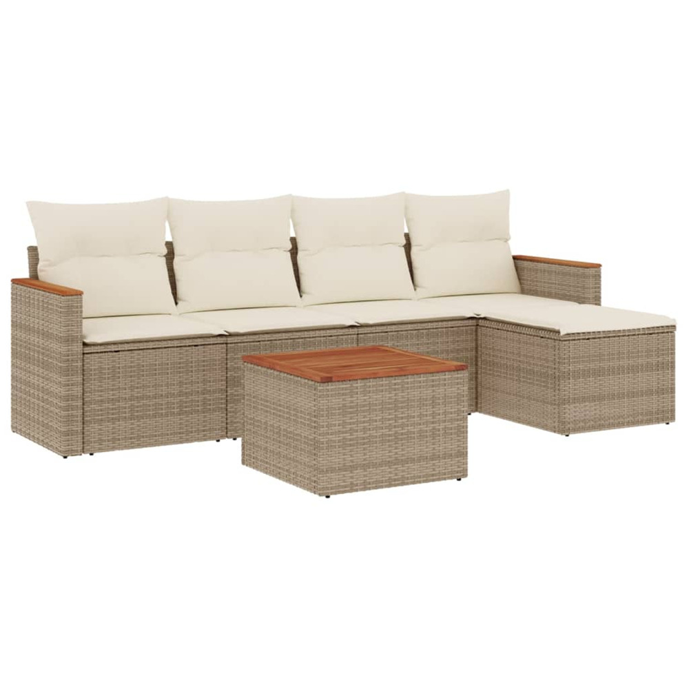 Salon de jardin avec coussins 6 pcs beige résine tressée