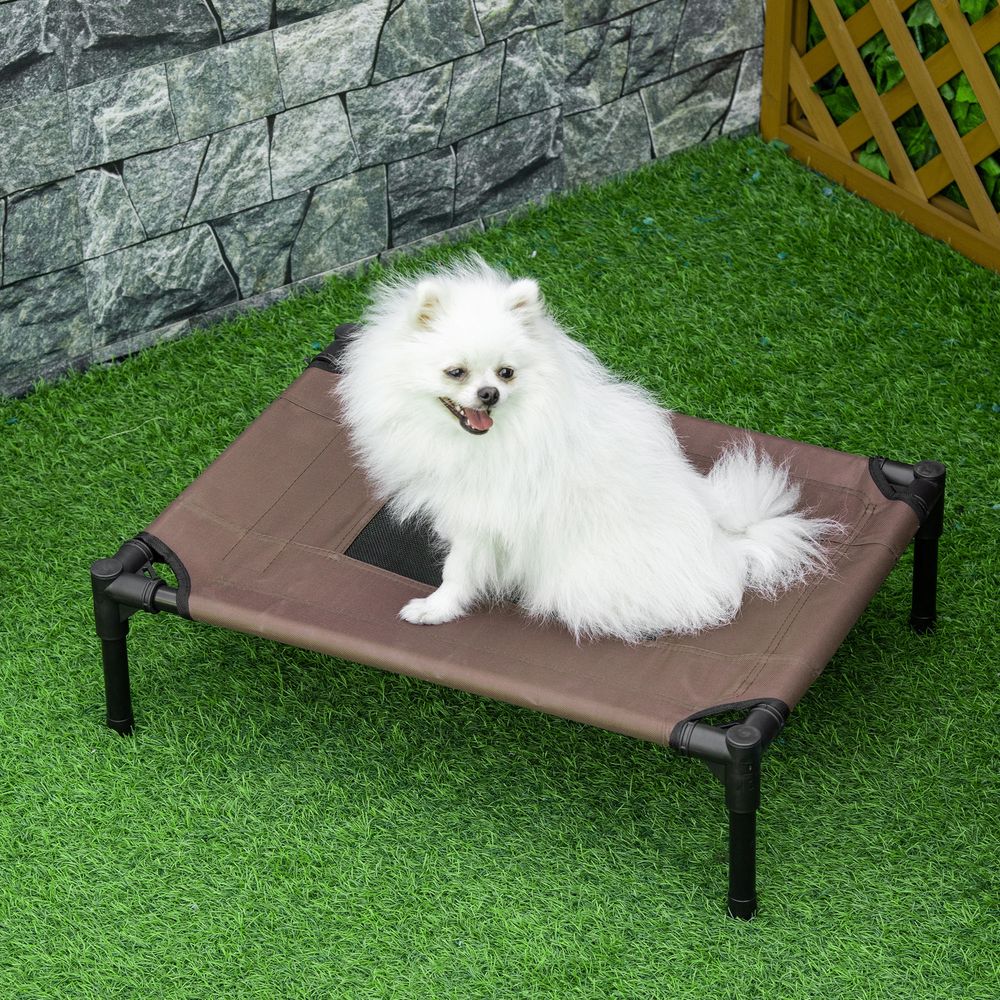Lit surélevé pour petit chien en acier et tissu oxford 61 x 46 x 18 cm noir et marron café couchage aéré