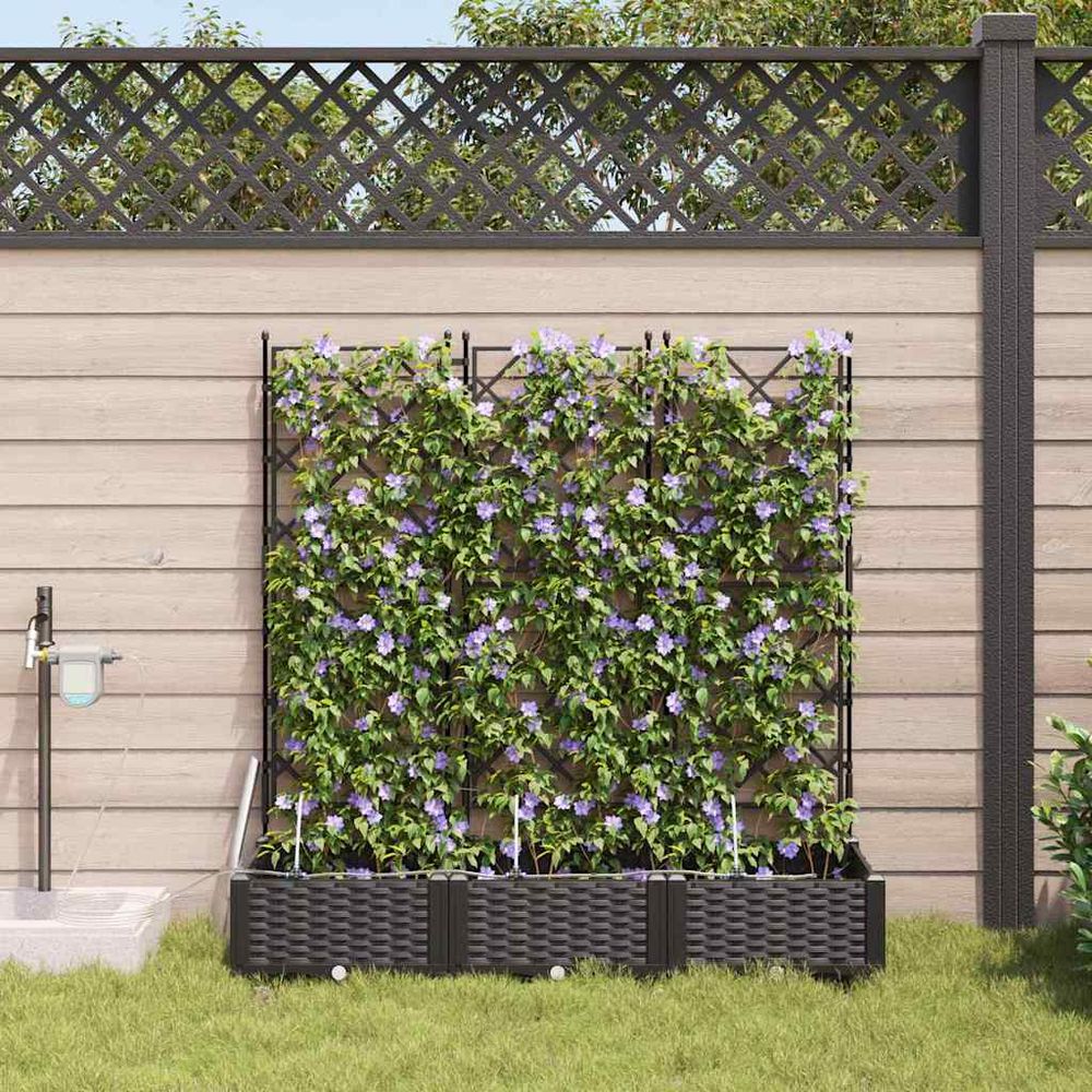 Jardinière haute en acier avec irrigation jardin noir 120x40x126 cm