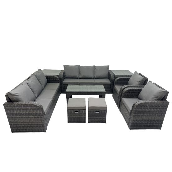 10 places ensembles de salon de jardin avec 2 chaise inclinables table basse 2 tables d'appoint 2 petits tabourets gris foncé mixte