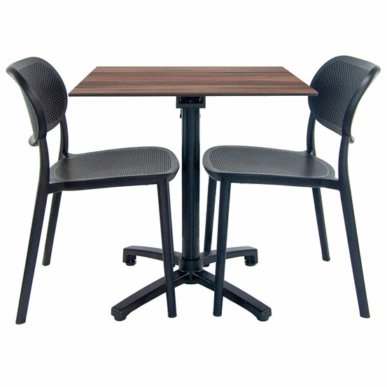 Restootab - lot de 1 table pliable bois foncé + 2 chaises pour terrasse
