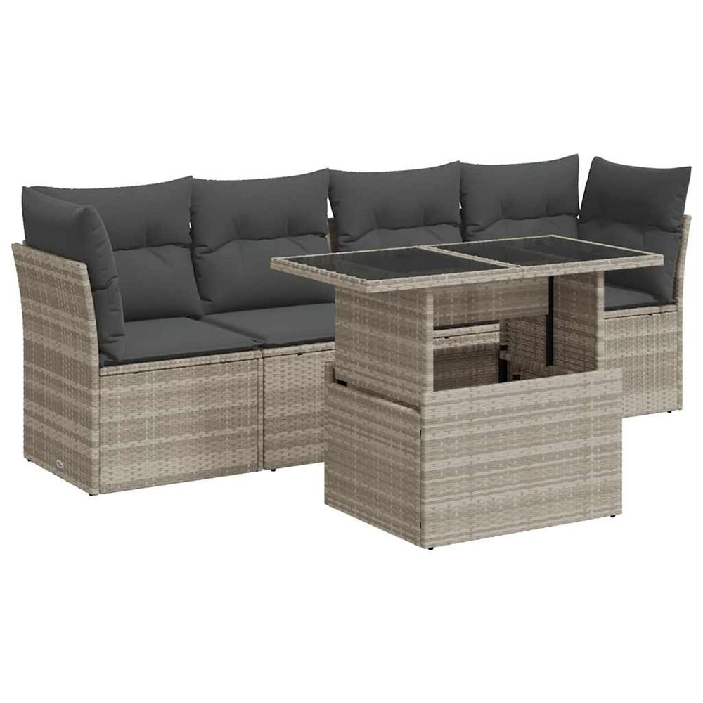 Salon de jardin 5 pcs avec coussins gris clair résine tressée