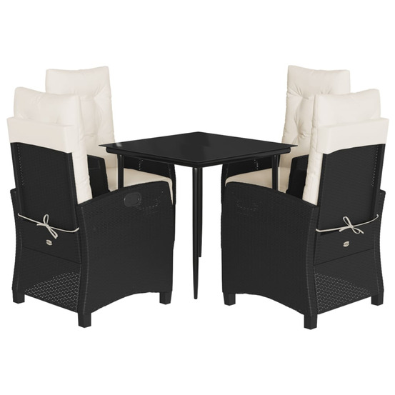 Ensemble à manger de jardin coussins 5pcs noir résine tressée