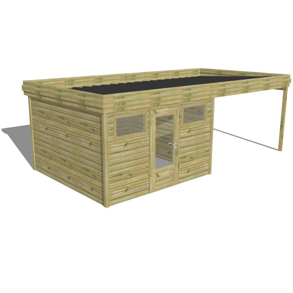 Abri de jardin bois pin traité autoclave 27mm - 6,94x3,44m / 24m2 - bac acier - abri français