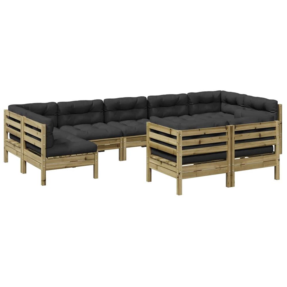 Salon de jardin 9 pcs avec coussins bois de pin imprégné
