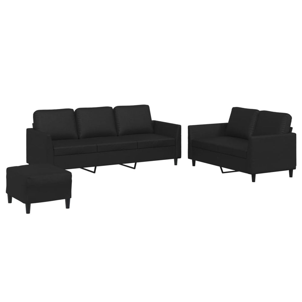 Ensemble de canapés 3 pcs avec coussins noir similicuir