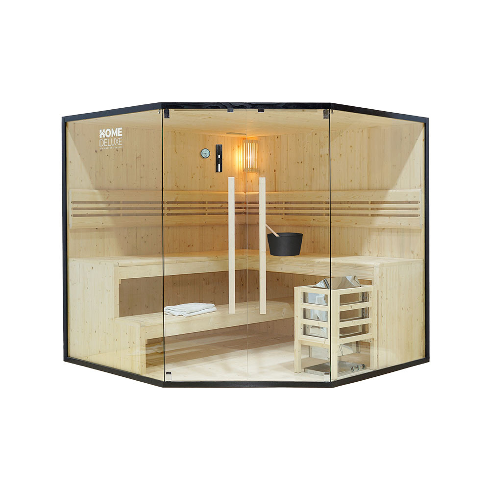 Home deluxe - sauna traditionnel - shadow xl big - 200 x 200 x 190 cm - pour 6 personnes - bois d'épicéa, four de sauna inclus i