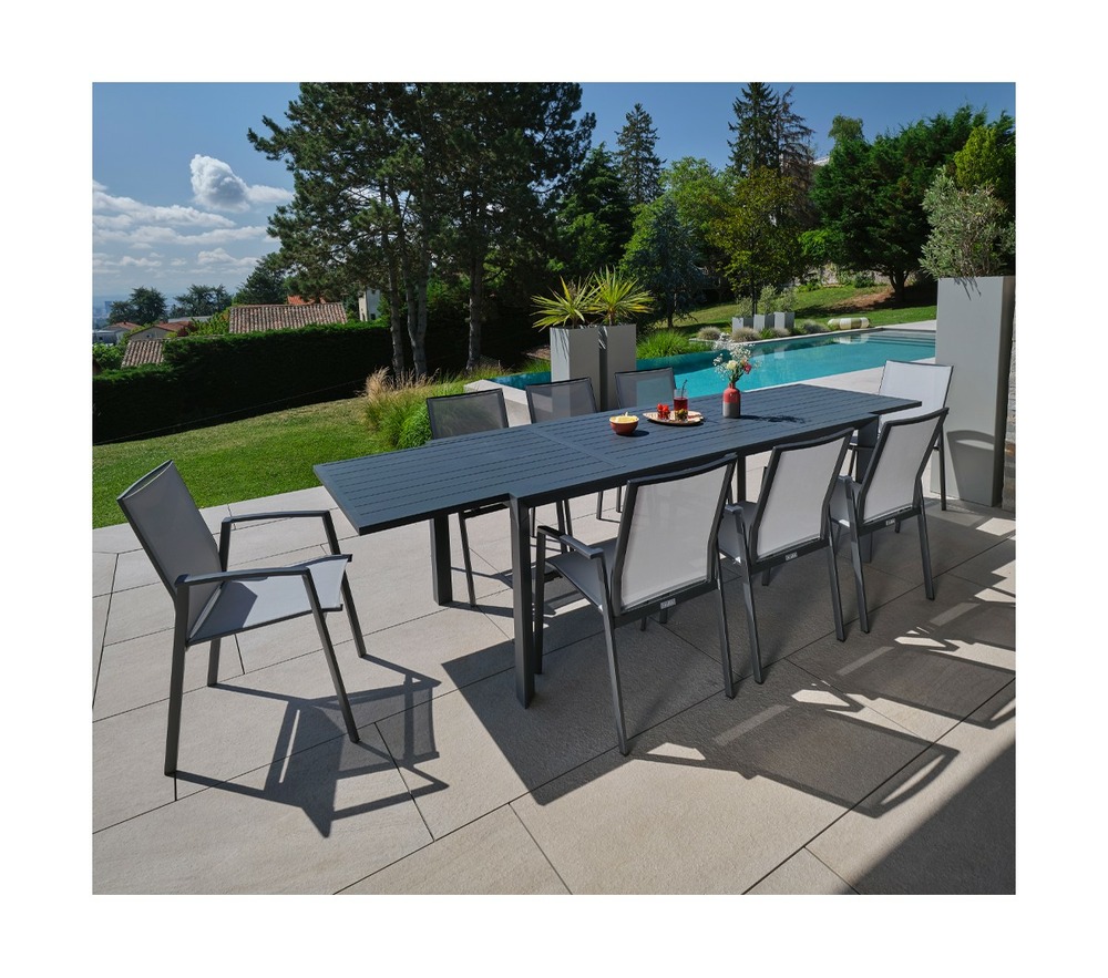 Argonea - ensemble table et chaises de jardin - 8 places - gris perle