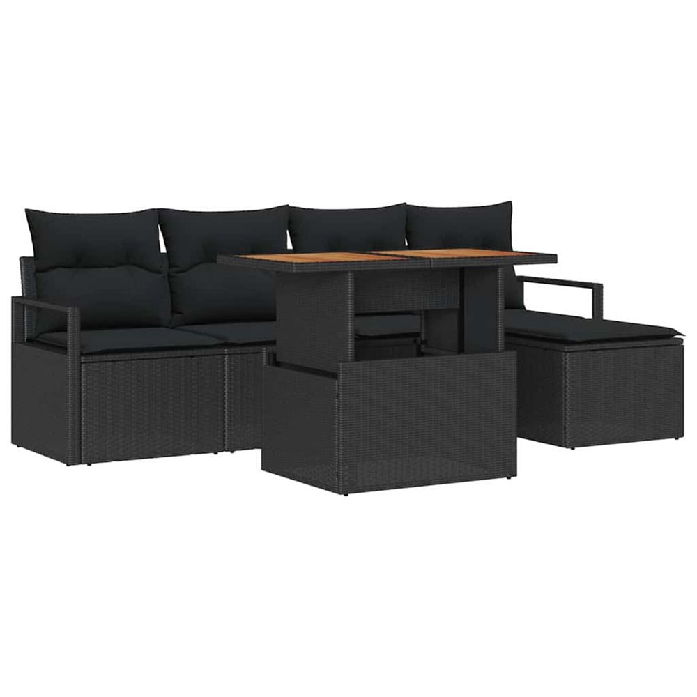 Ensemble de canapé de jardin 6 pc noir polyrotin