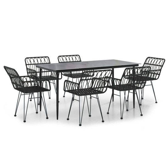 Ensemble à manger de jardin 7 pcs noir résine tressée