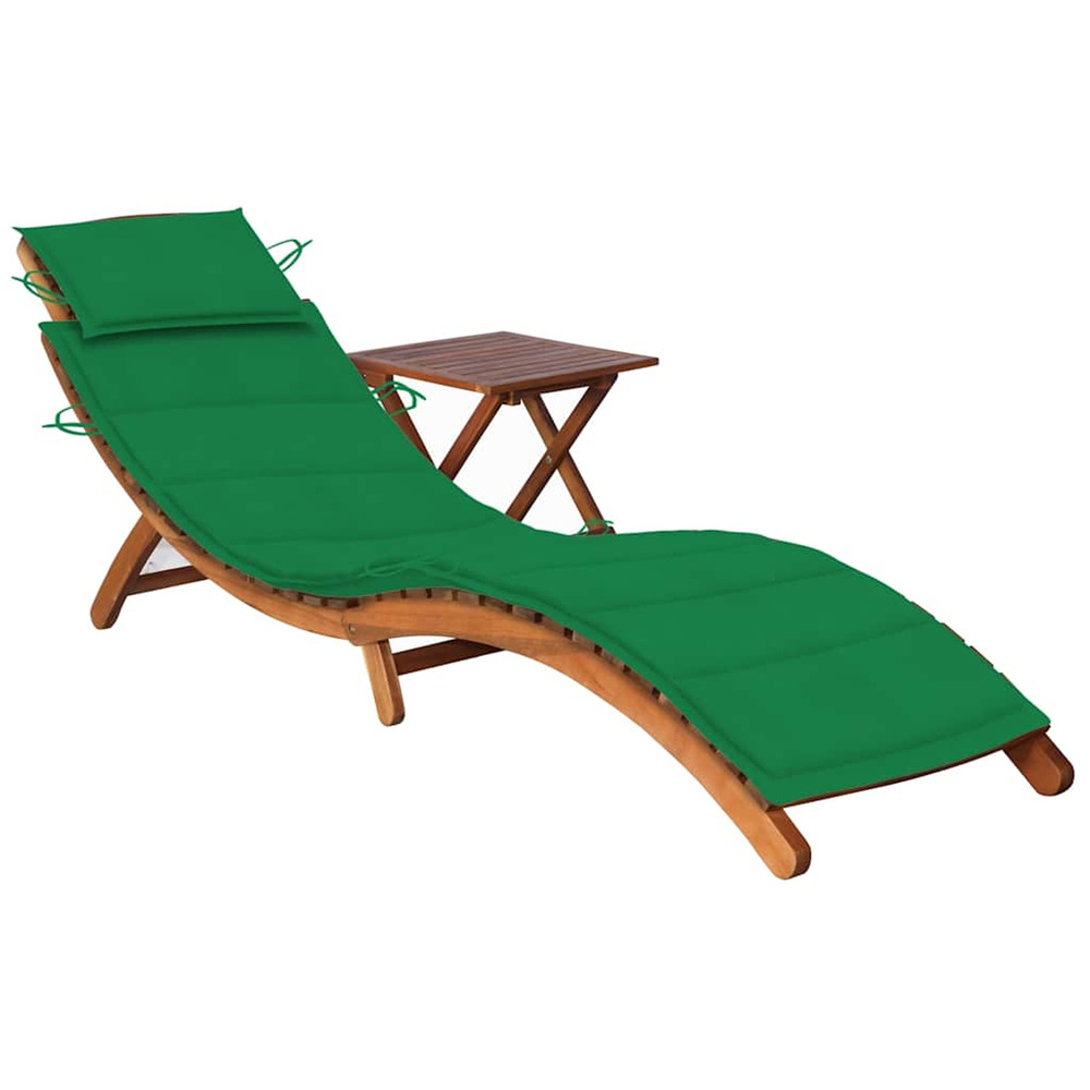 Chaise longue de jardin avec table et coussin bois d'acacia bain de soleil