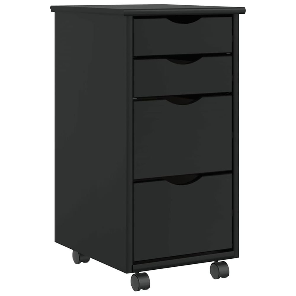 Armoire roulante avec tiroirs moss noir bois de pin solide