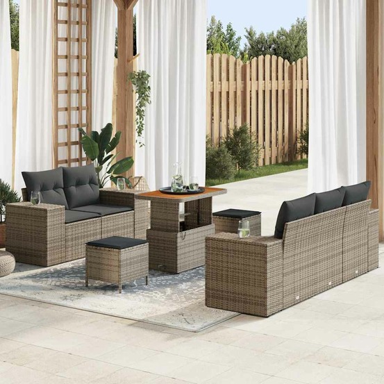 Ensemble de canapé de jardin 8 pcs gris polyrotin
