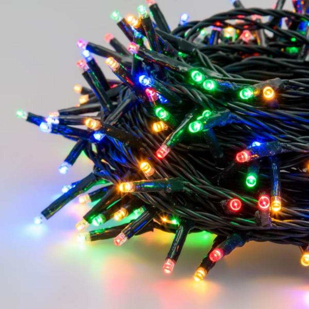 Guirlande lumineuse 53m 750 miniled multicolores 8 fonctions d'animation câble vert 30v lotti