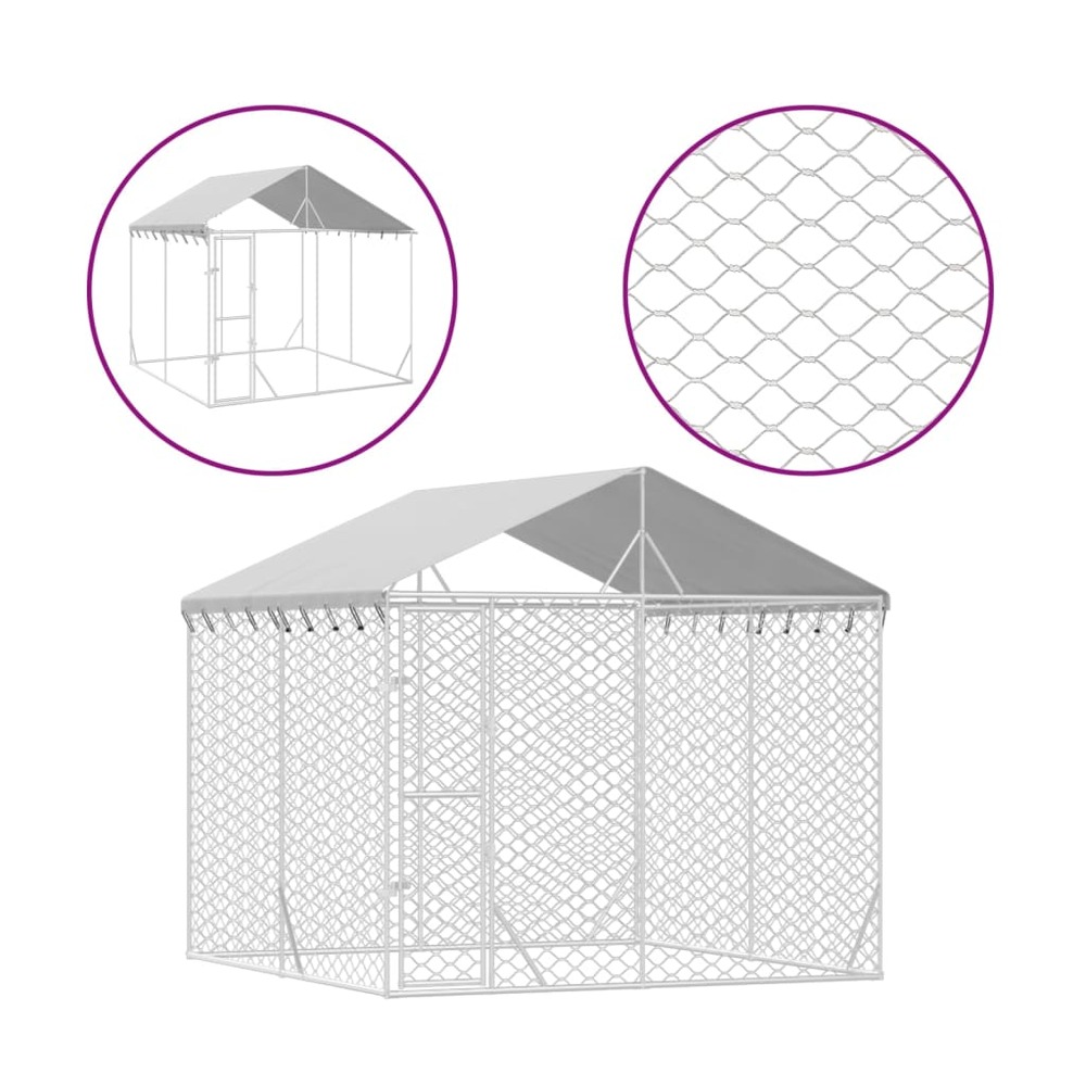 Chenil cage enclos pac animaux d'extérieur pour chiens avec toit argenté 3 x 3 x 2,5 m argent