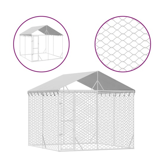 Chenil cage enclos pac animaux d'extérieur pour chiens avec toit argenté 3 x 3 x 2,5 m argent