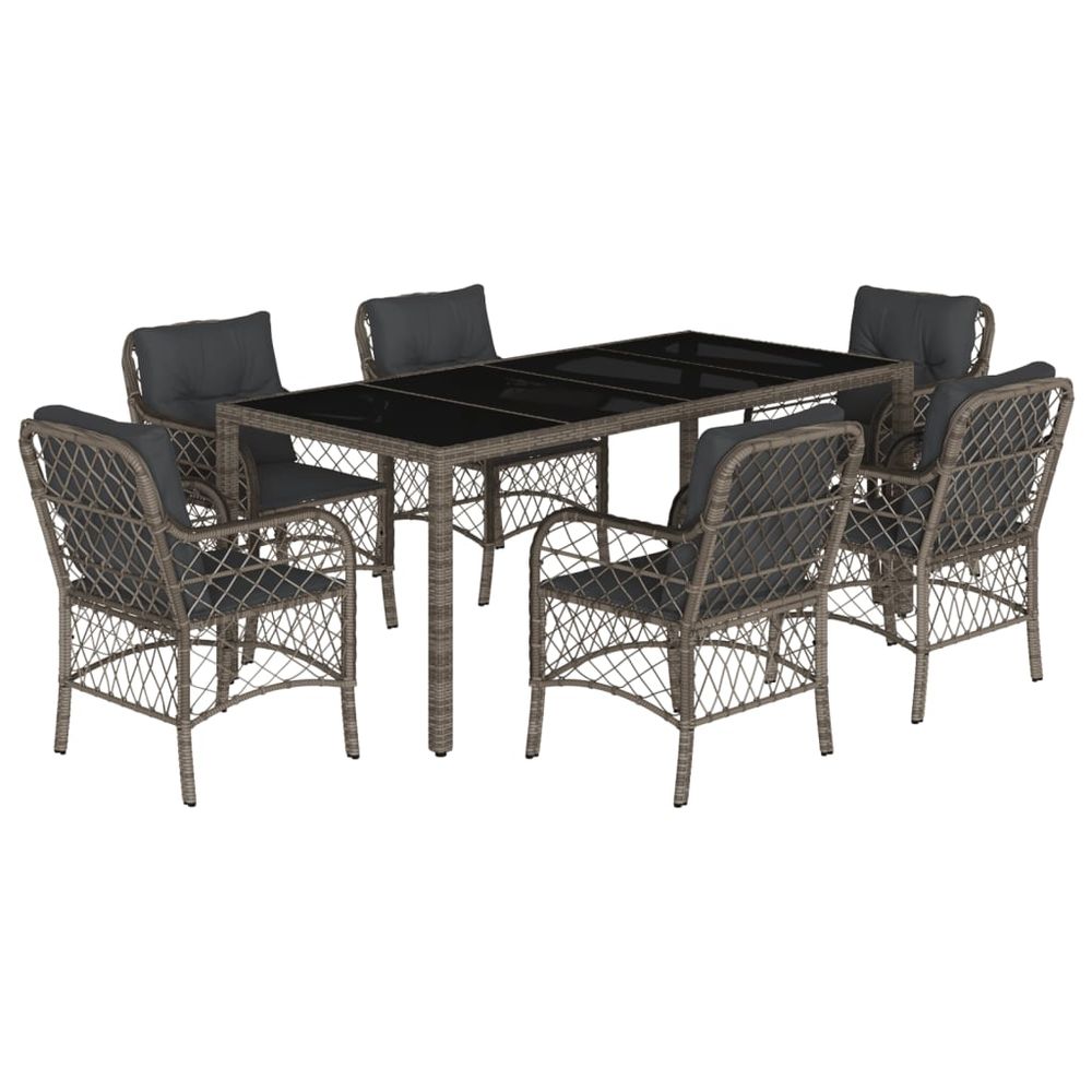Ensemble à manger de jardin et coussins 7 pcs gris rotin