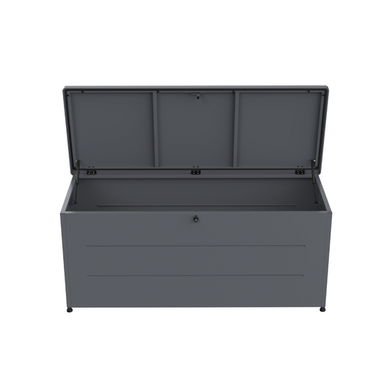 Coffre de rangement 800l gris – grand stockage en acier galvanisé avec vérin hydraulique