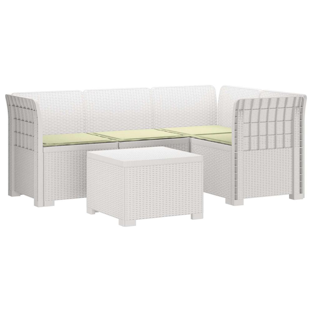 Canapé de jardin 4 places avec coussins style rotin pp blanc