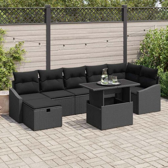 Ensemble de canapé de jardin 8 pcs noir polyrotin