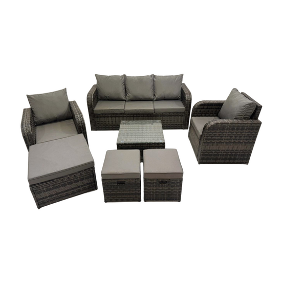 Ensembles de meubles de jardin canapés de terrasse avec chaise inclinable canapé 3 places 3 tabourets gris foncé mixte
