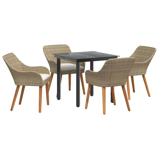 Ensemble de salle à manger pour jardin 5 pcs beige polyrotin