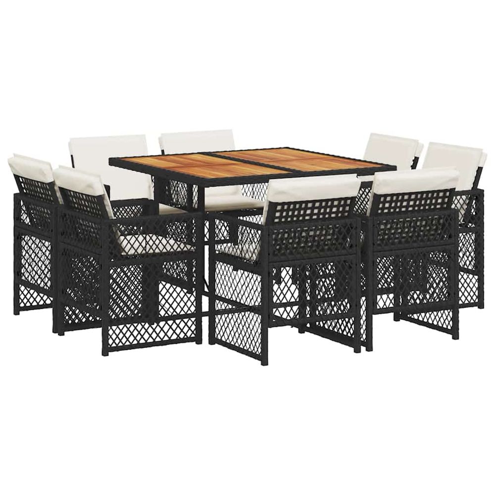 Ensemble à manger de jardin 9pcs coussins noir résine tressée