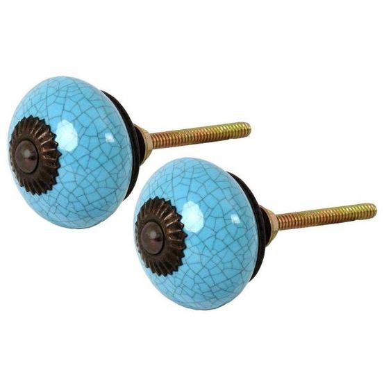 Bouton de porte rond effet craquelé bleu (lot de 2)