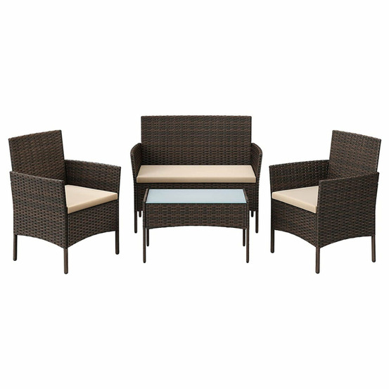 Salon de jardin extérieur ensemble 4 pièces de mobilier surface tressée en pe table et chaises pour terrasse jardin balcon ma