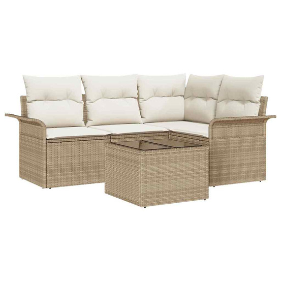 Ensemble de canapé de jardin 5 pcs beige polyrotin