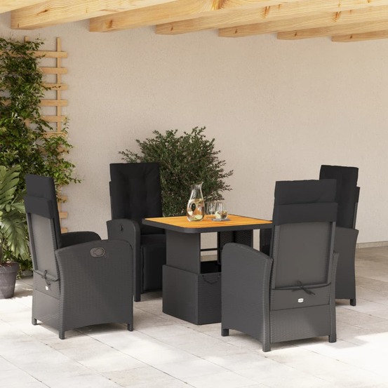 Ensemble à manger de jardin coussins 5pcs noir résine tressée
