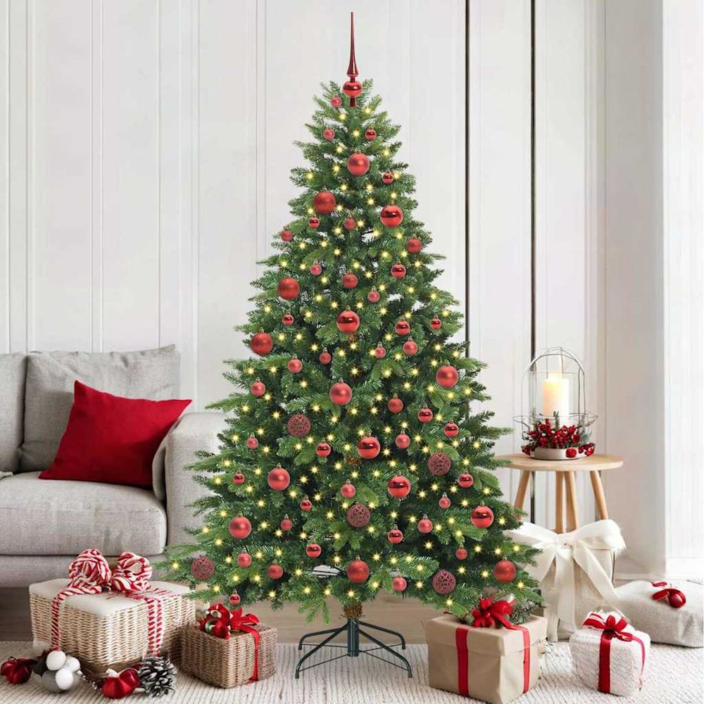 Sapin artificiel décoré 180 cm, éclairage 300 led et assortiment de 120 boules