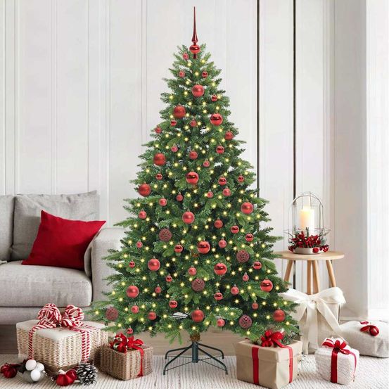 Sapin artificiel décoré 180 cm, éclairage 300 led et assortiment de 120 boules