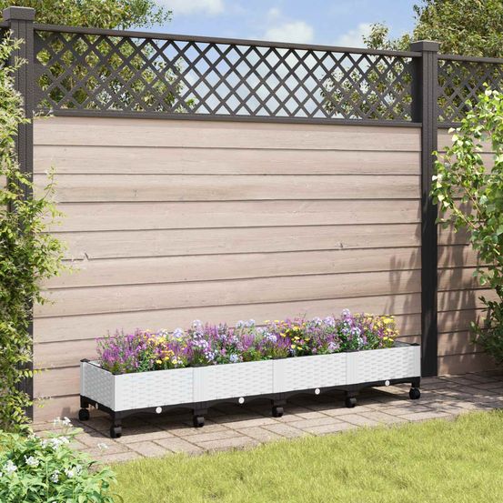 Grand bac à fleurs en polypropylène pour terrasse avec drainage et roulettes 160cm blanc