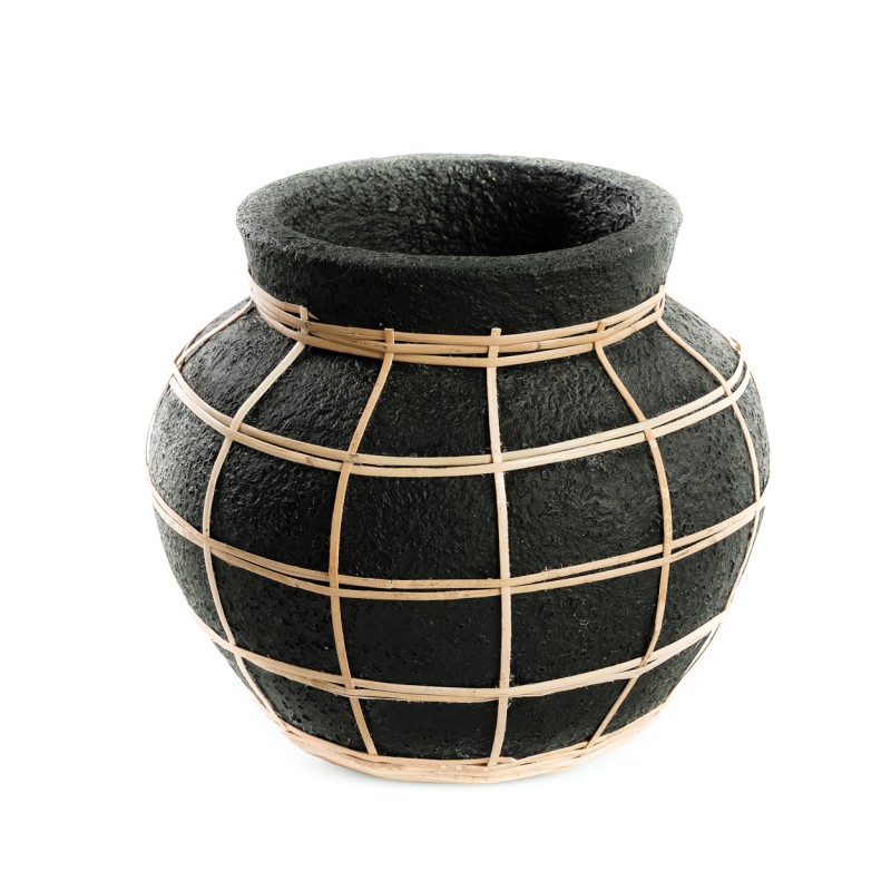 Vase avec rotin en béton noir 25x25x19cm