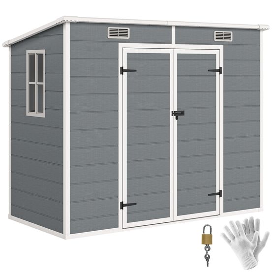 Abri de jardin résine grise 238 x 125 cm avec plancher double porte verrouillable - comfortxl outdoor living