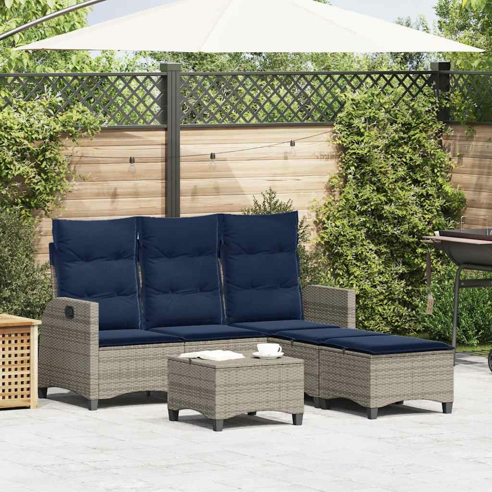Salon de jardin 3 pcs avec coussins forme l gris résine tressée