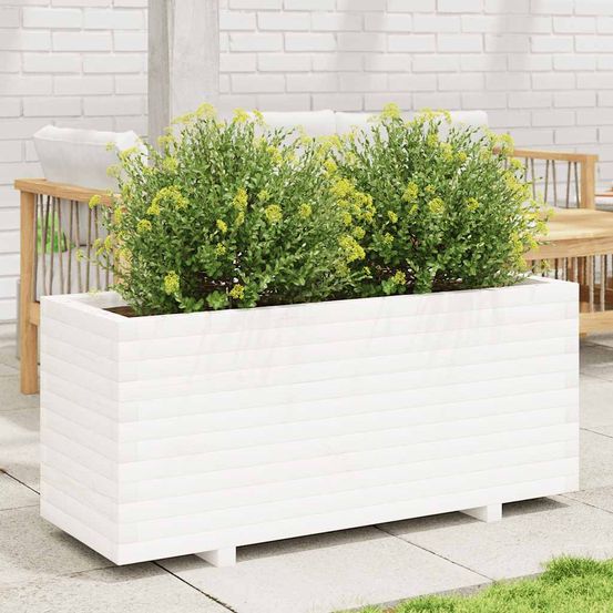 Très grande jardinière bois de pin massif blanc 110x40cm terrasse