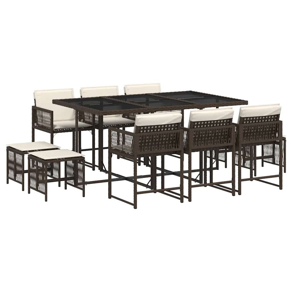 Ensemble à manger de jardin et coussins 11 pcs marron rotin